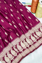 Wine Purple Paisley Banarasee Georgette Saree