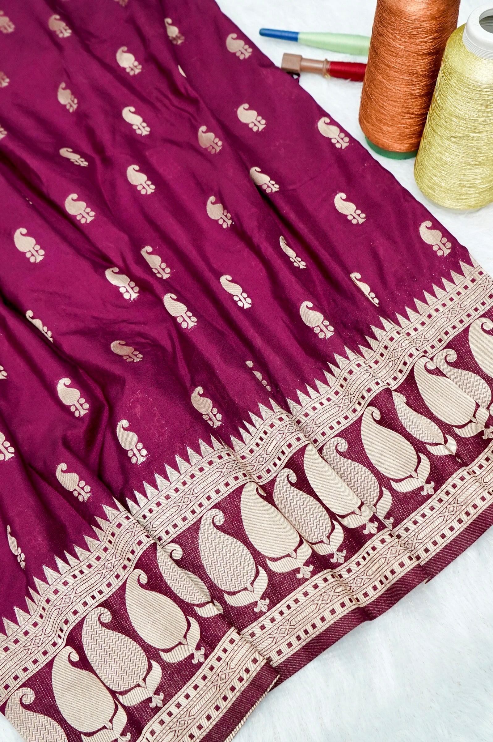 Wine Purple Paisley Banarasee Georgette Saree