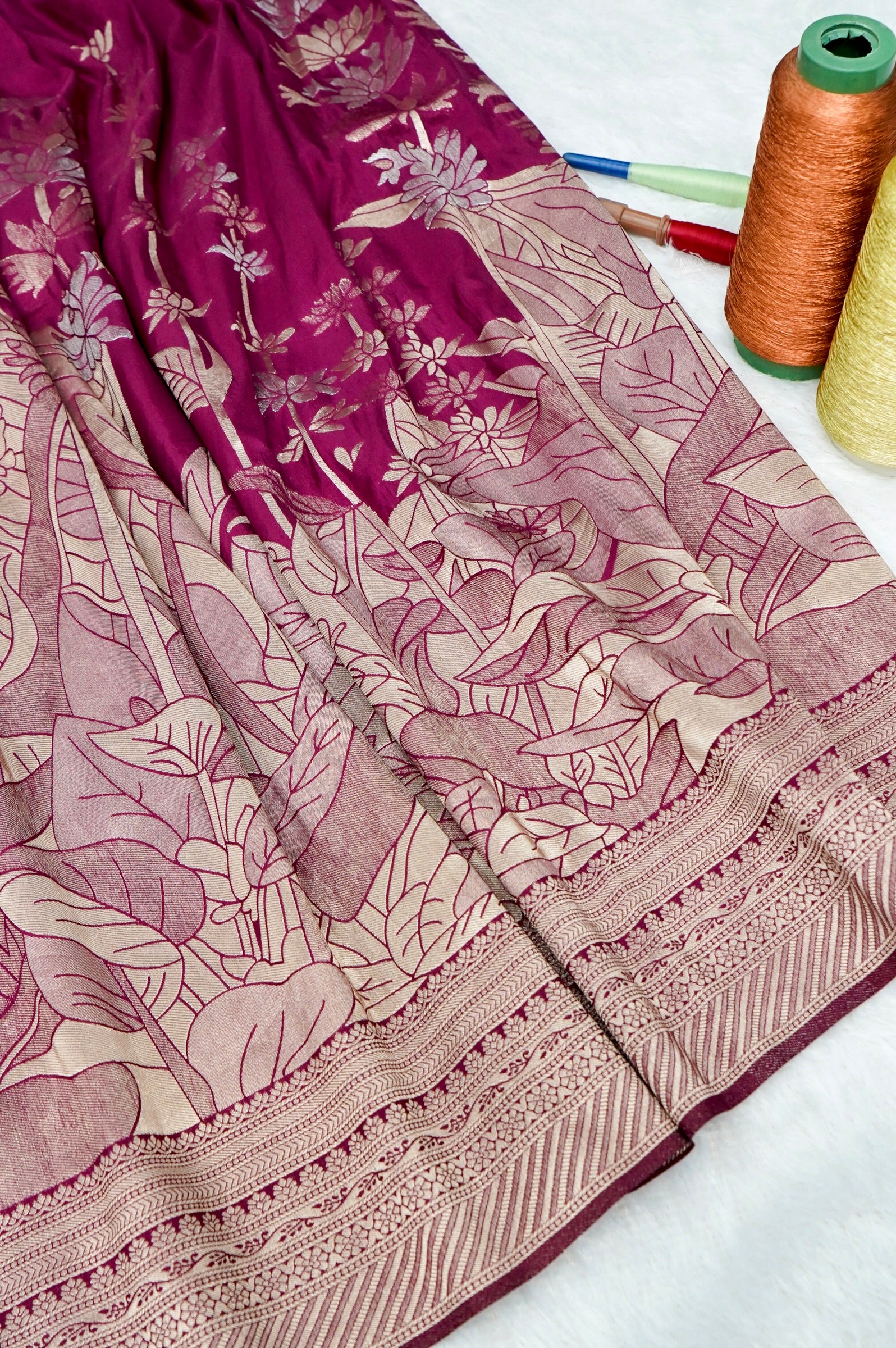 Magenta Pink Banarasee Georgette Saree