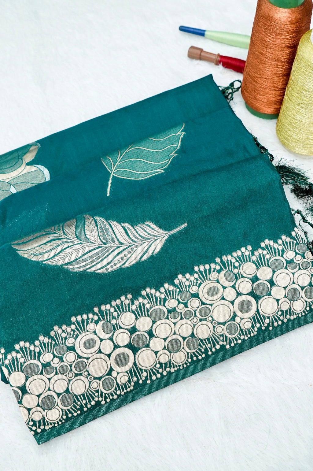 Bottle Green Banarasee Georgette Saree