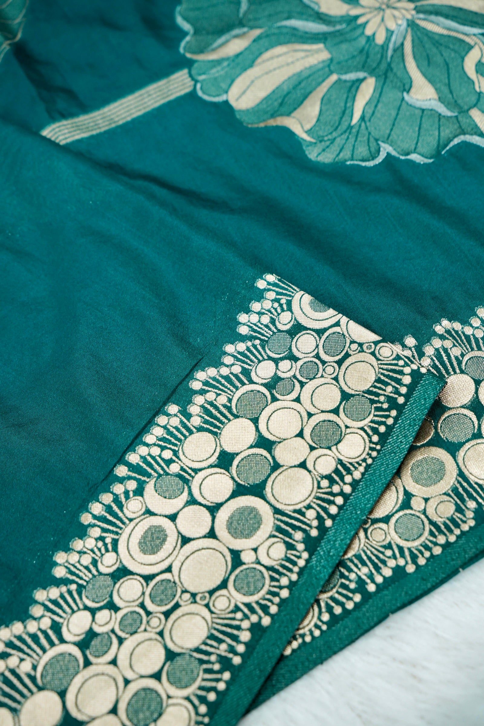 Bottle Green Banarasee Georgette Saree