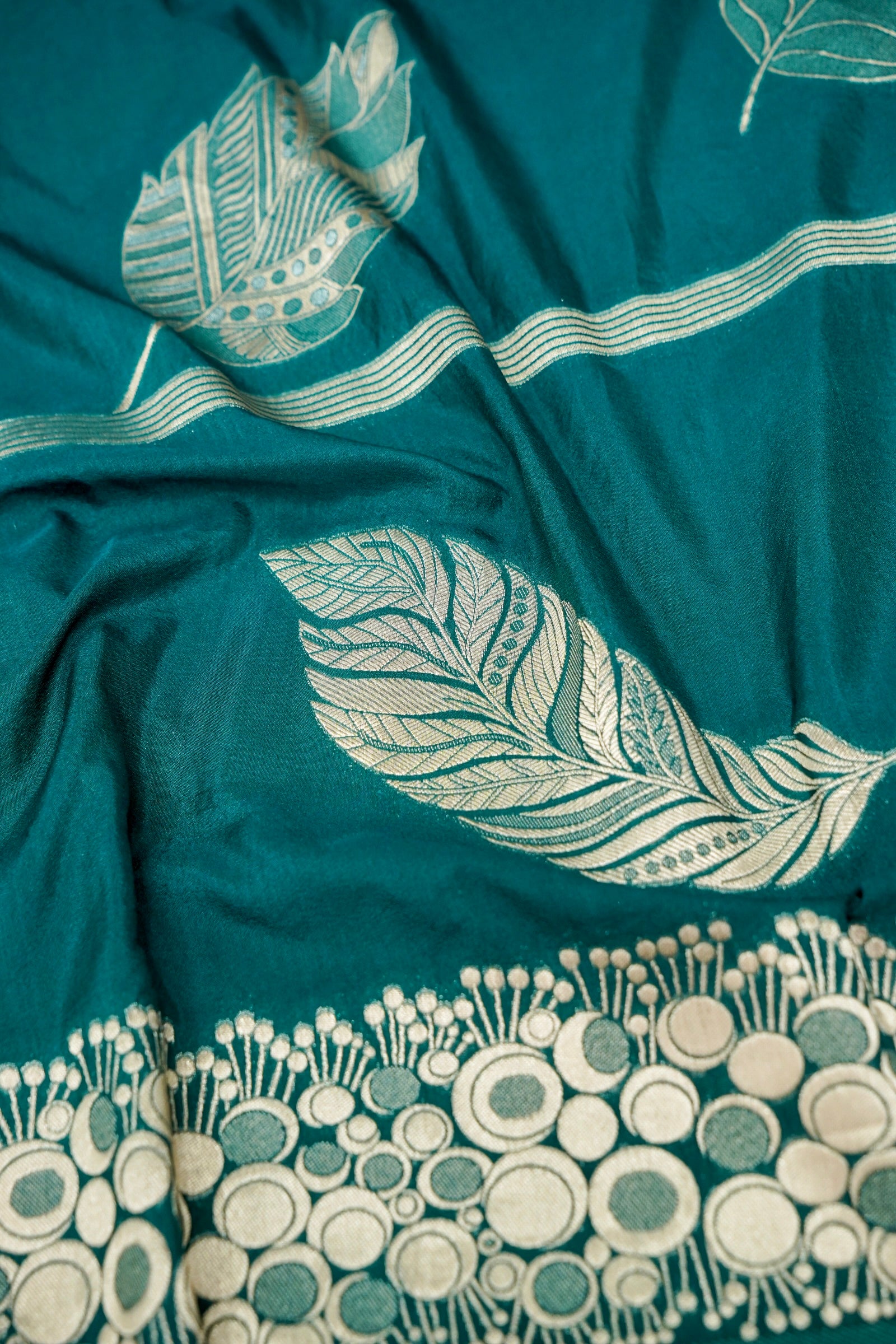 Bottle Green Banarasee Georgette Saree