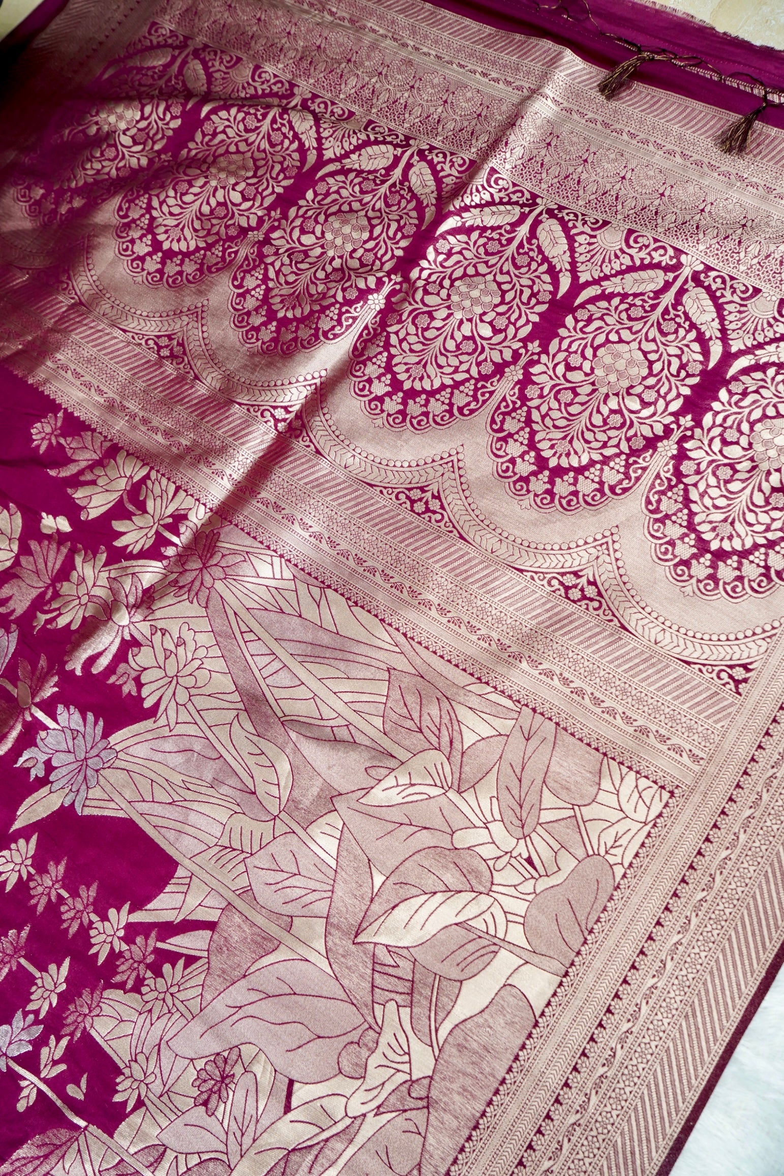 Magenta Pink Banarasee Georgette Saree