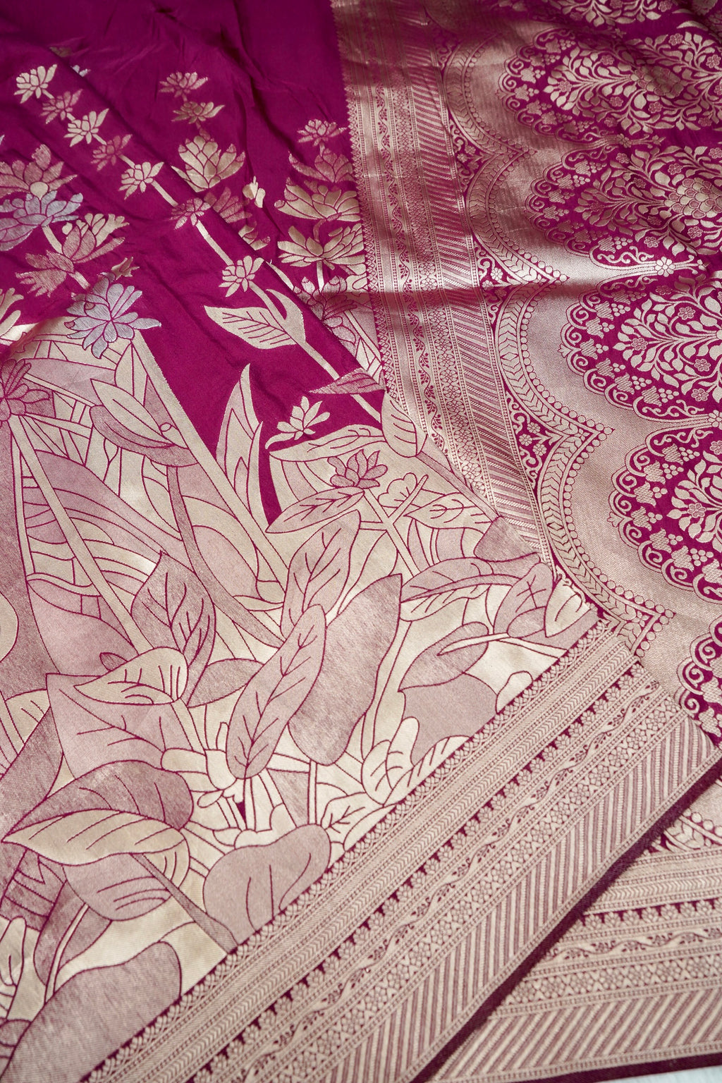 Magenta Pink Banarasee Georgette Saree