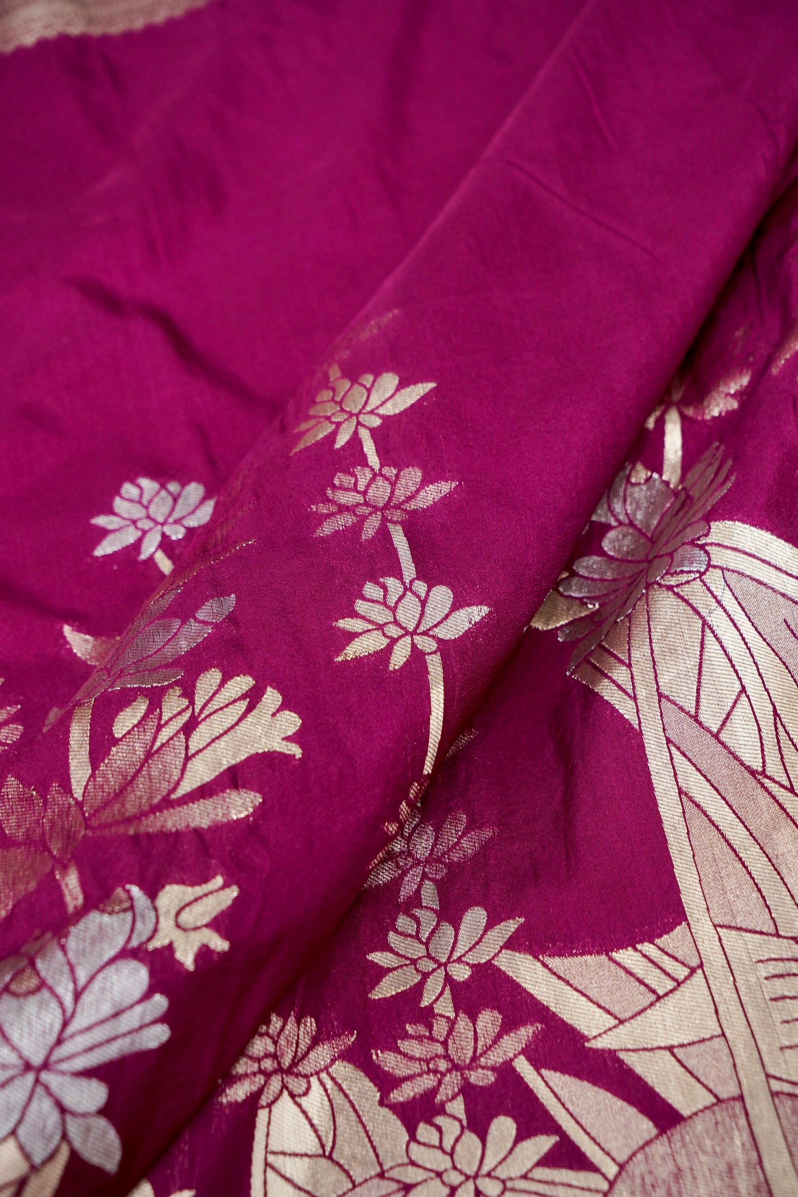 Magenta Pink Banarasee Georgette Saree