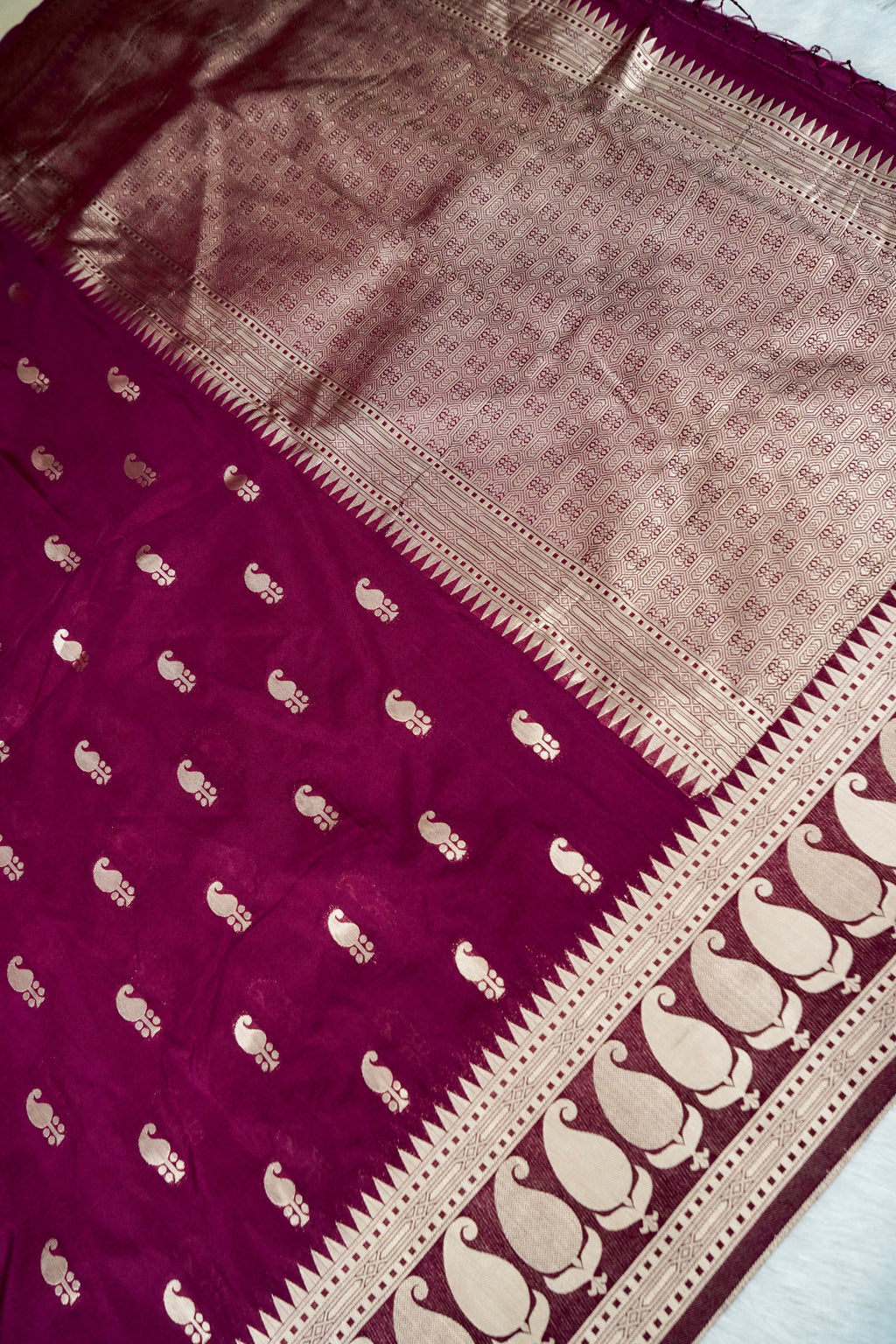 Wine Purple Paisley Banarasee Georgette Saree