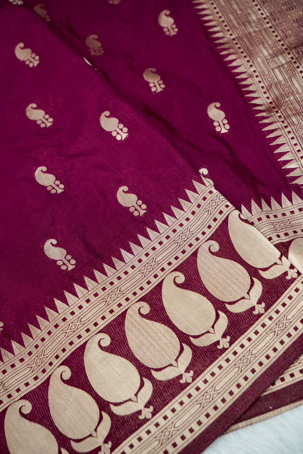 Wine Purple Paisley Banarasee Georgette Saree