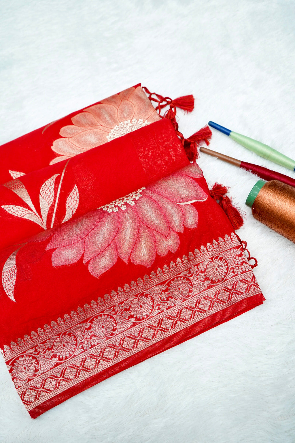 Red Meenakari Banarasee Georgette Saree
