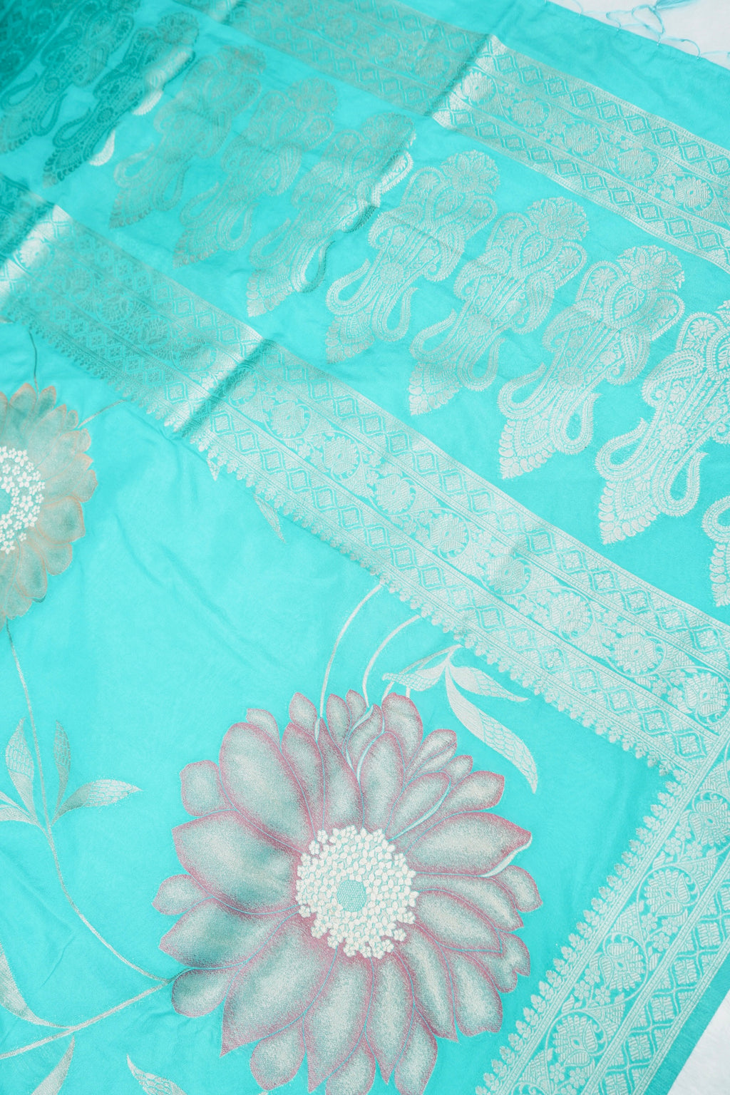 Firozi Meenakari Banarasee Georgette Saree