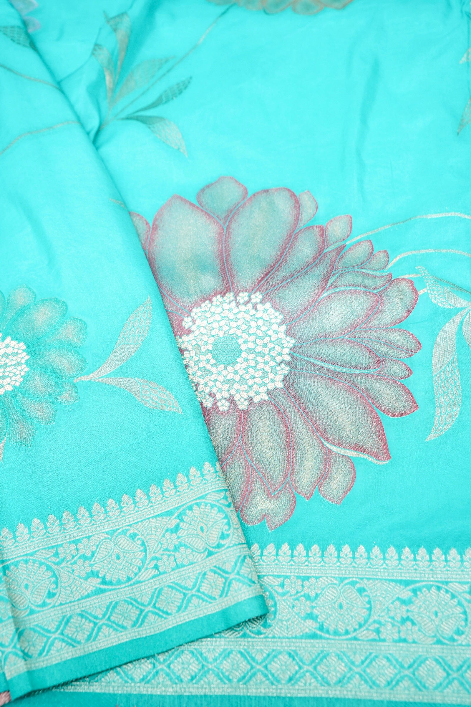Firozi Meenakari Banarasee Georgette Saree
