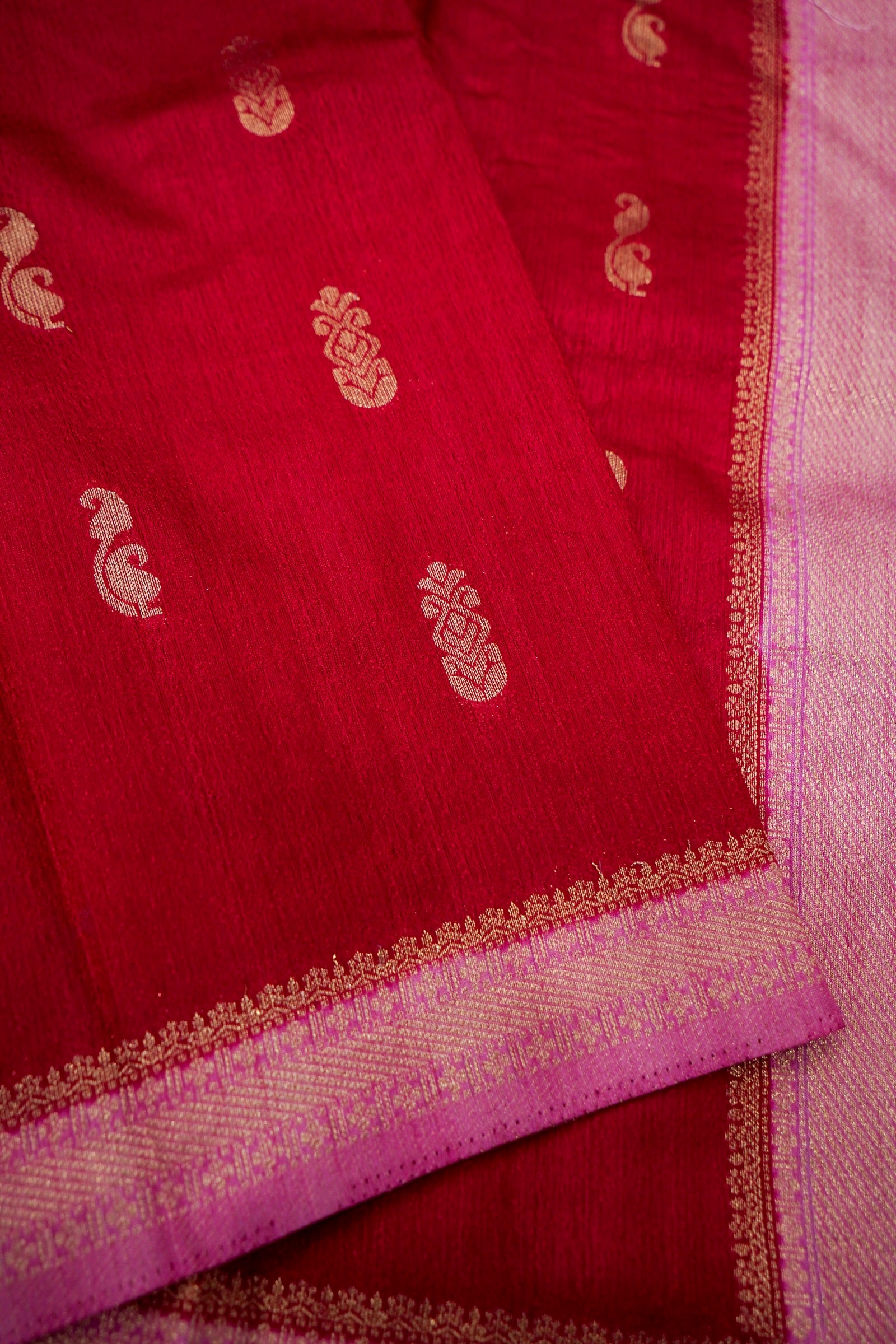 Deep Red Banarasi Khaddi Silk