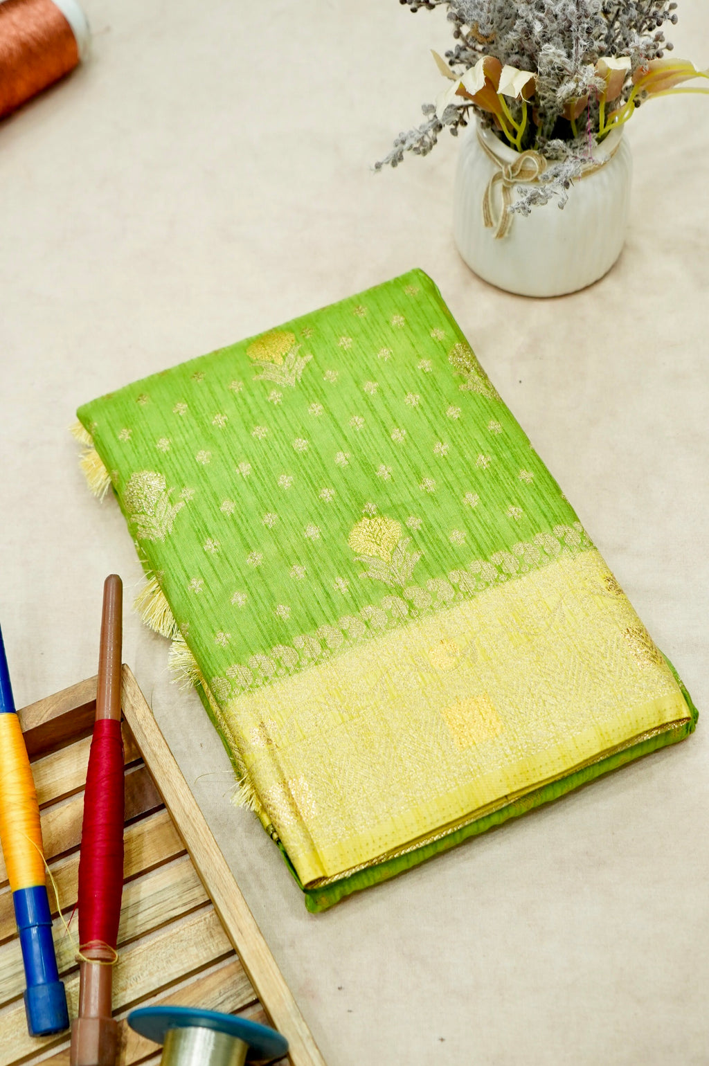 Lime Green Banarasi Dola Silk Saree