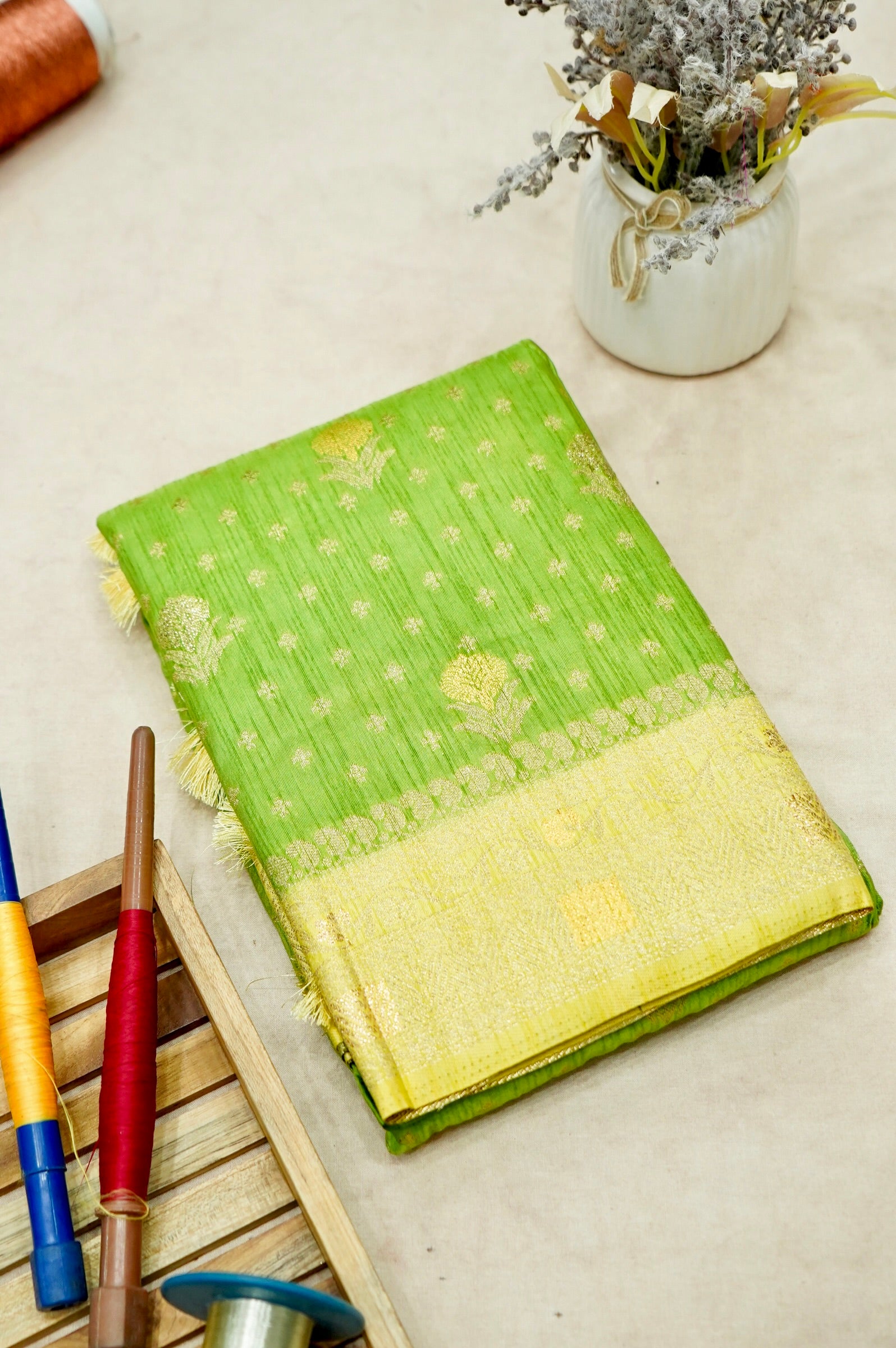 Lime Green Banarasi Dola Silk Saree