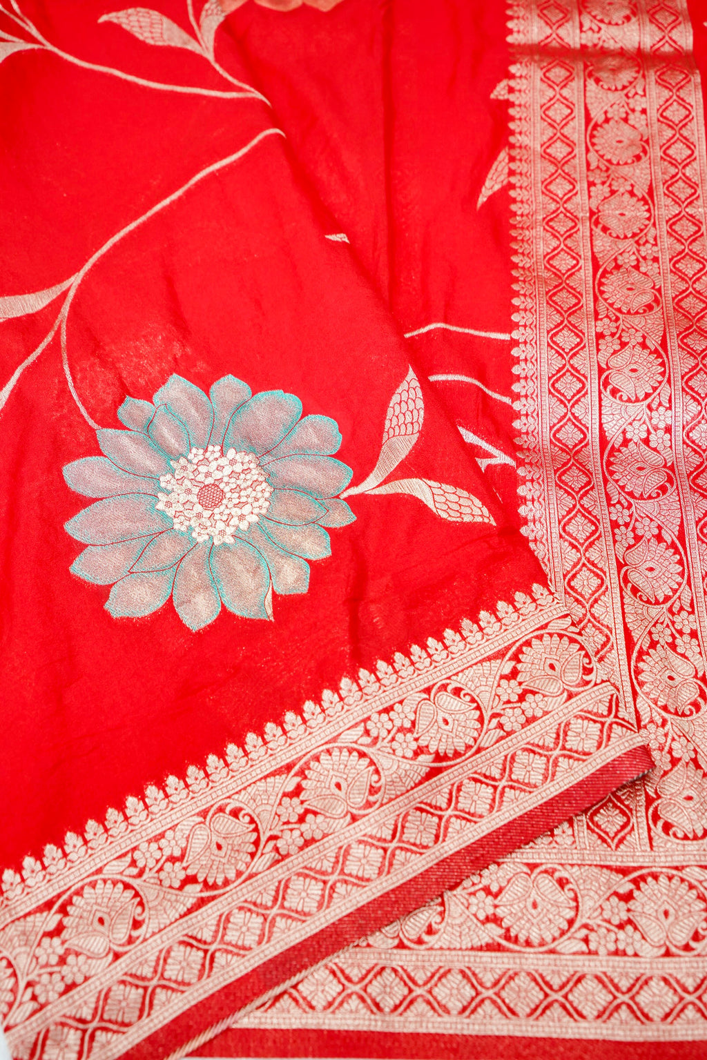 Red Meenakari Banarasee Georgette Saree