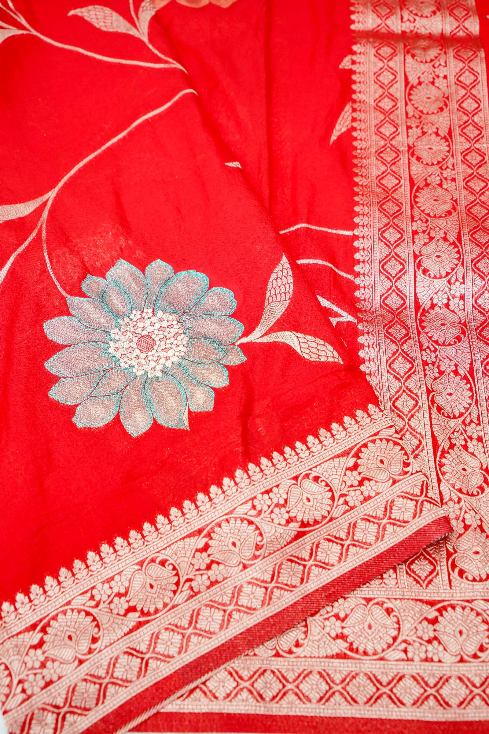 Red Meenakari Banarasee Georgette Saree