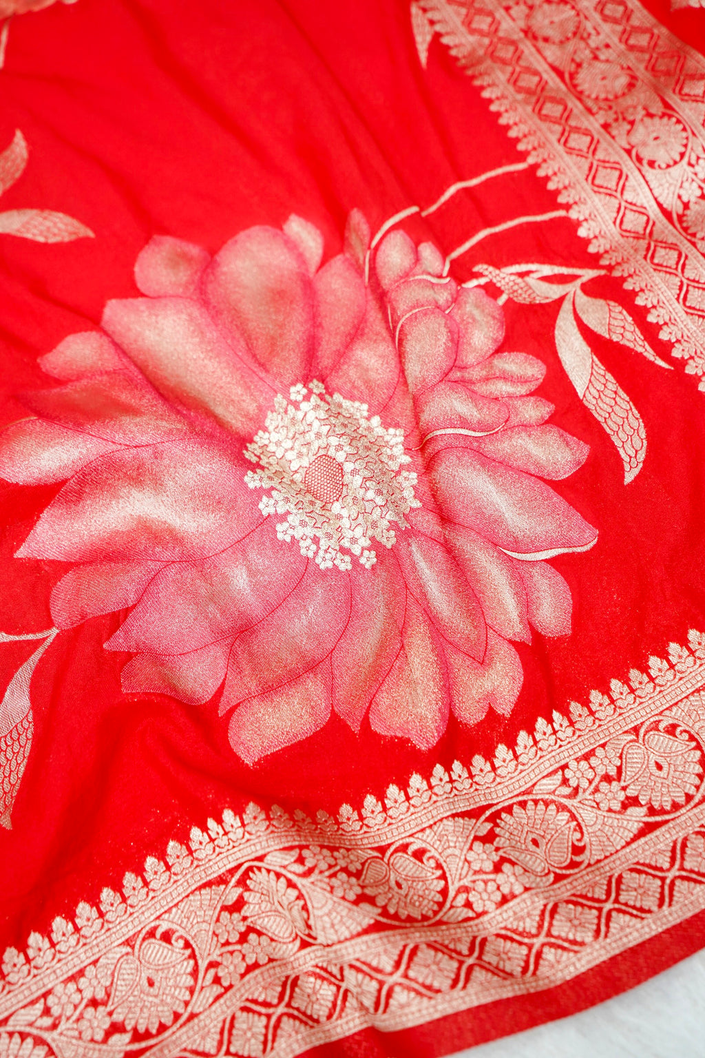 Red Meenakari Banarasee Georgette Saree