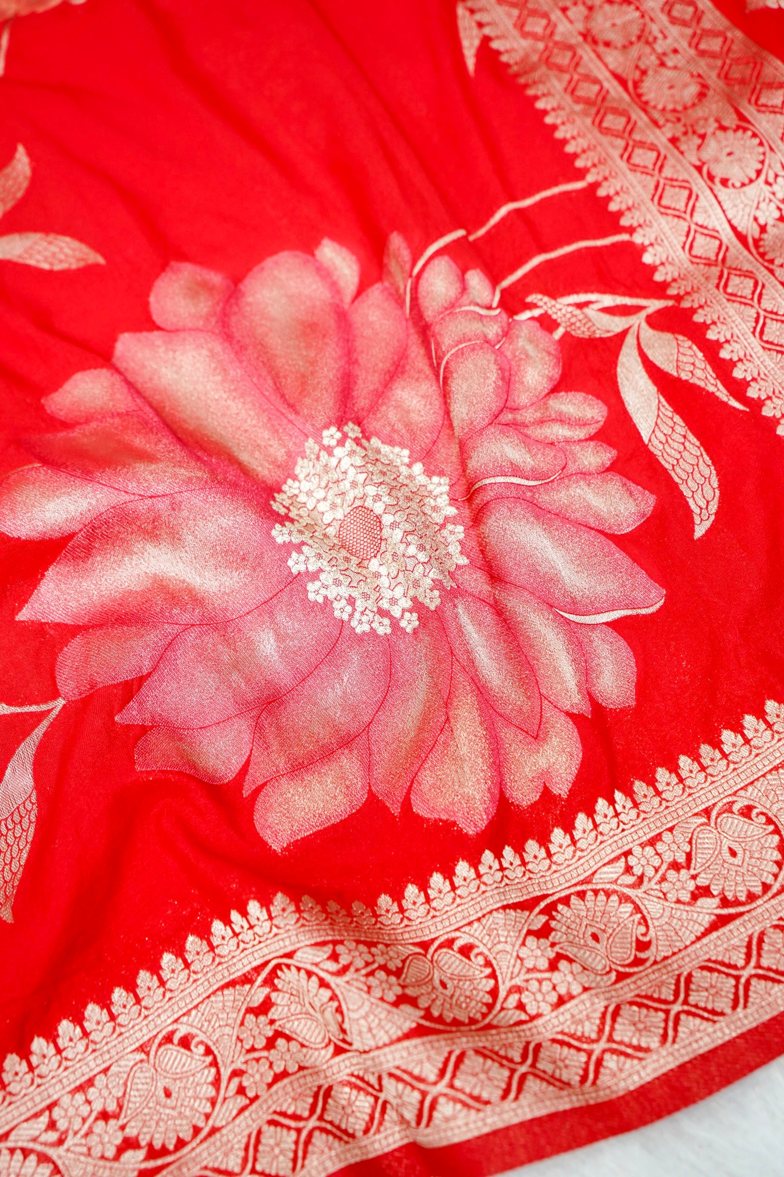 Red Meenakari Banarasee Georgette Saree