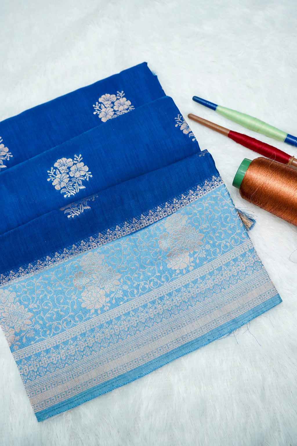 Azure Blue Banarasi Linen Saree