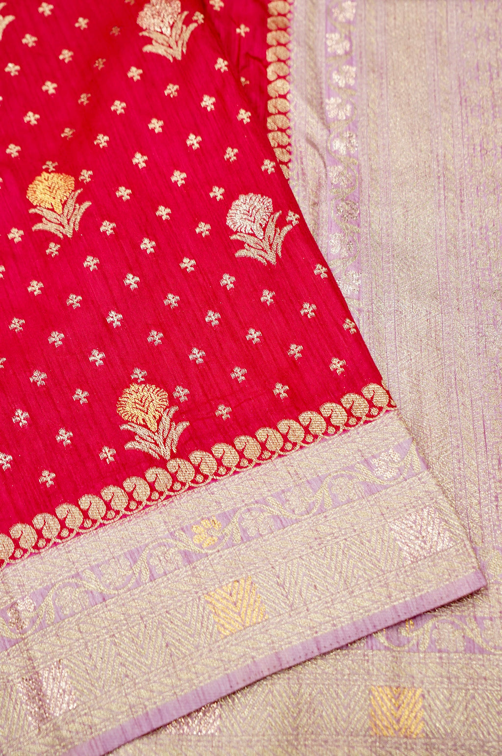 Deep Red Banarasi Dola Silk Saree with  Lavender Border and Palu