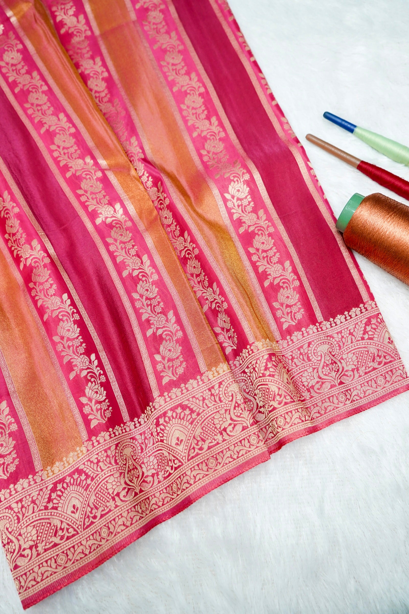 Rani Pink Tissue Stripe Banarasee Saree