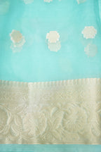 Mint Green Floral Embroidered Organza Saree