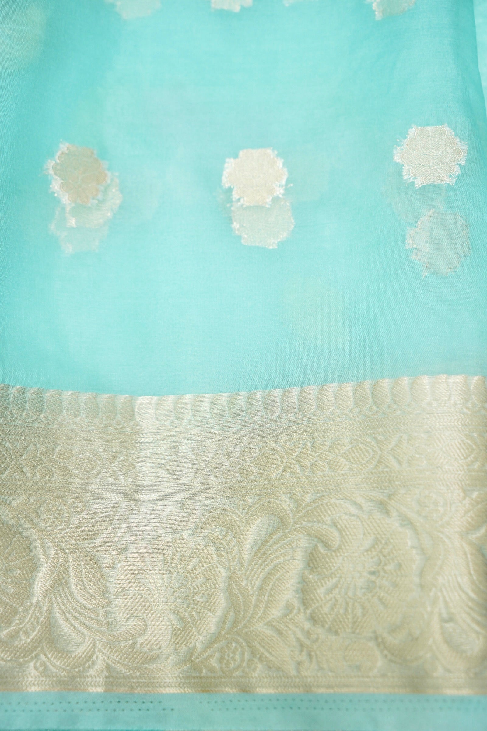 Mint Green Floral Embroidered Organza Saree