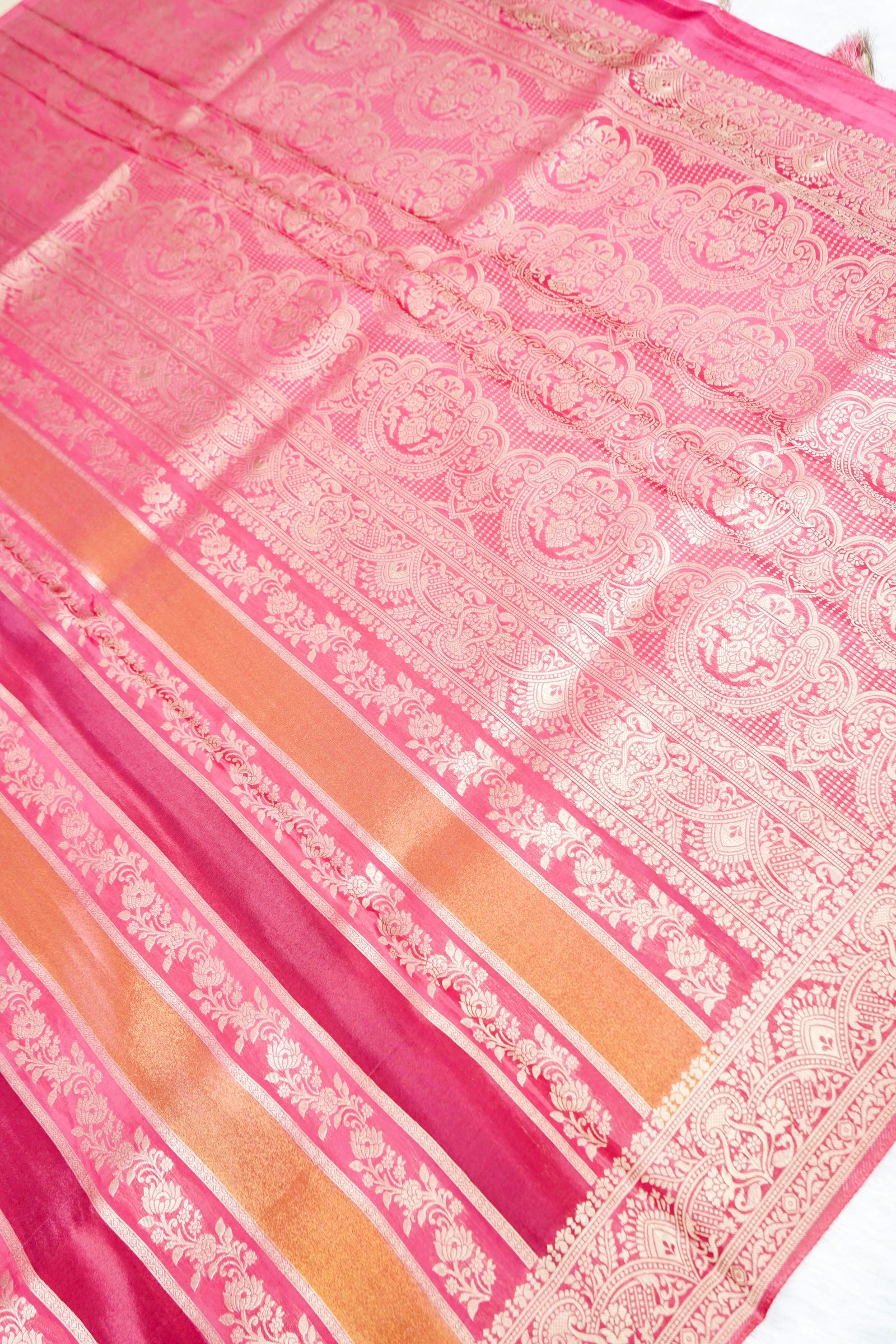 Rani Pink Tissue Stripe Banarasee Saree