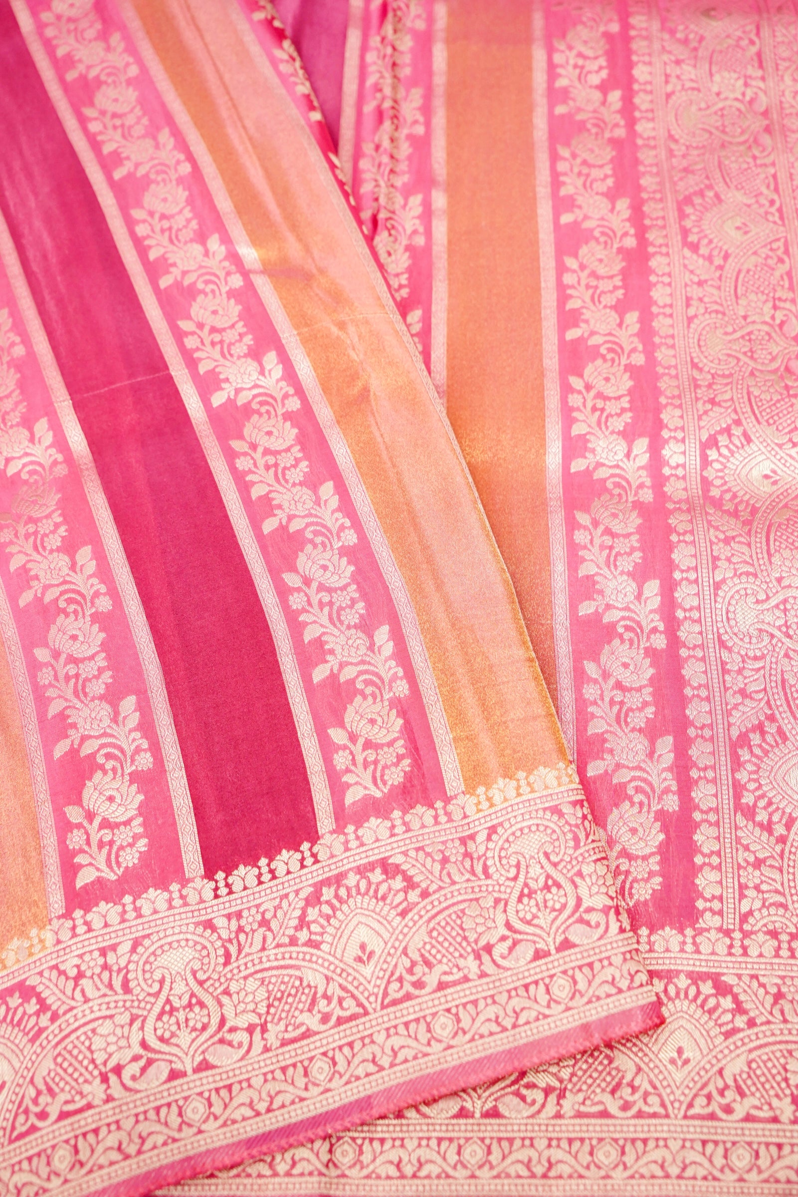 Rani Pink Tissue Stripe Banarasee Saree