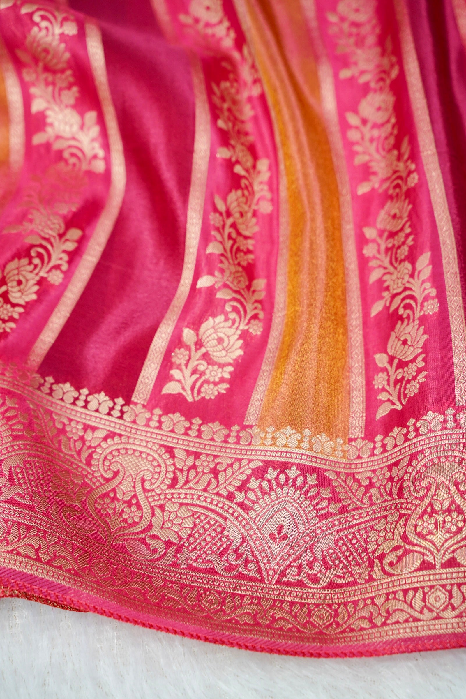 Rani Pink Tissue Stripe Banarasee Saree