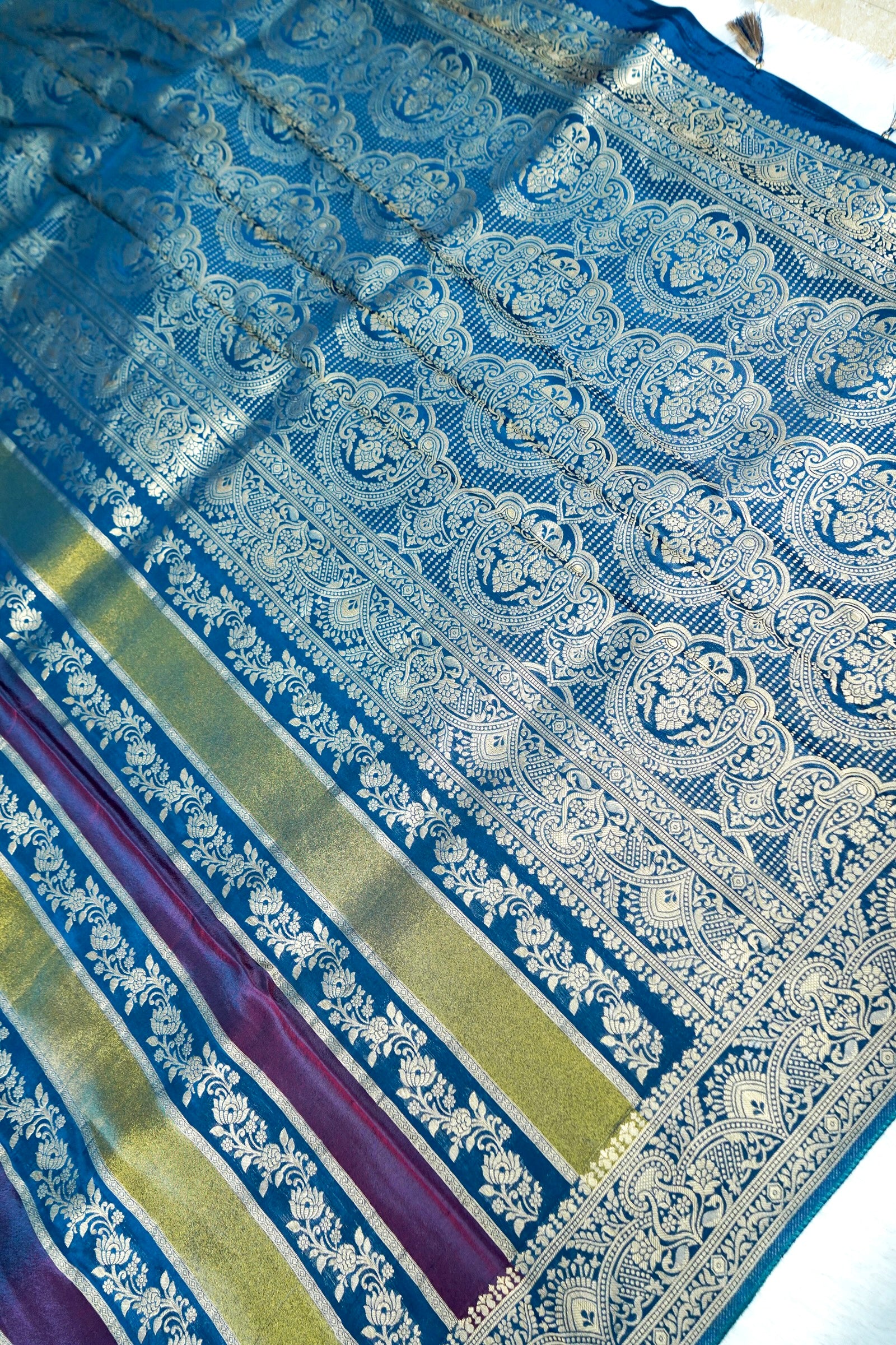 Royal Blue Tissue Stripe Banarasee Saree