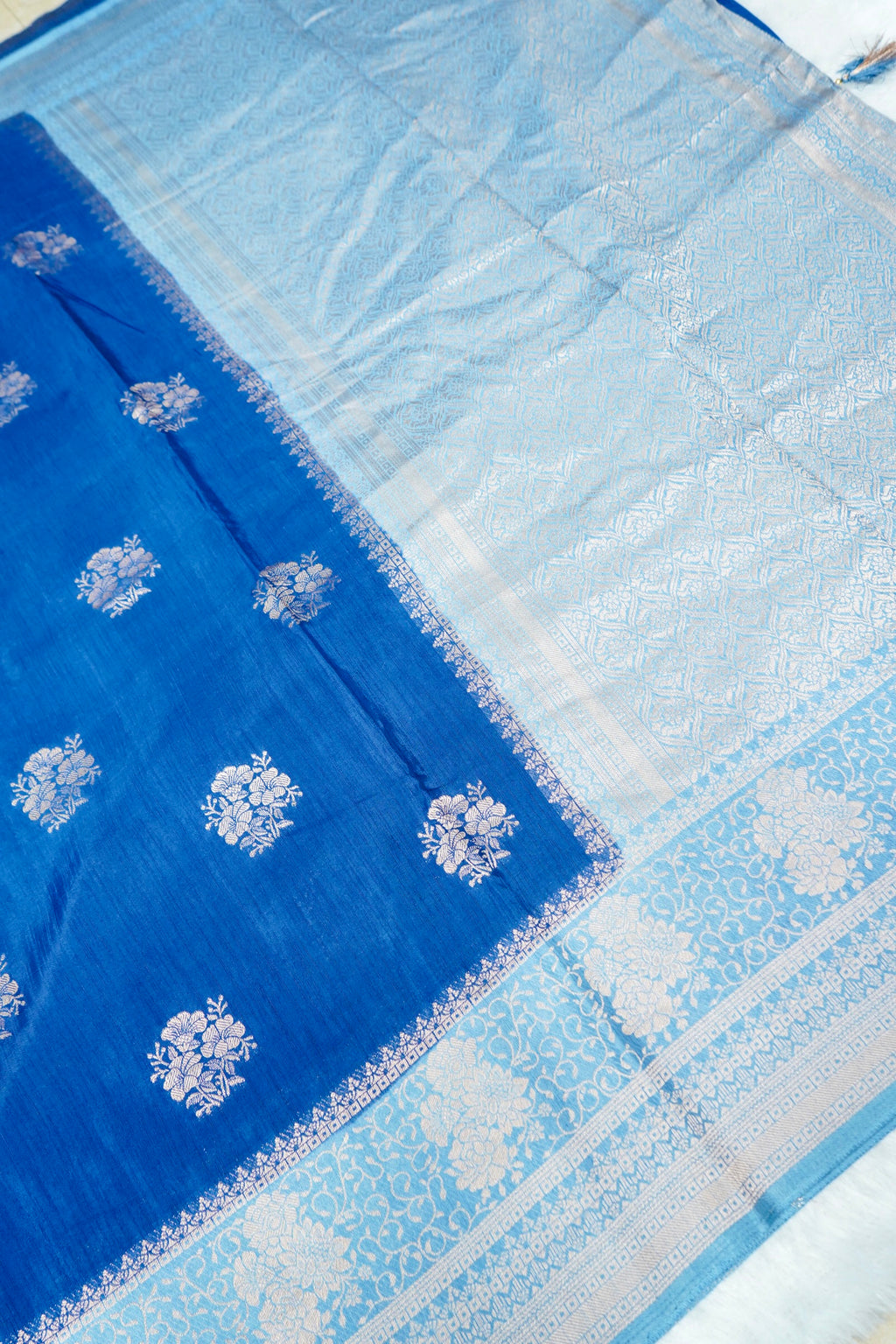 Azure Blue Banarasi Linen Saree