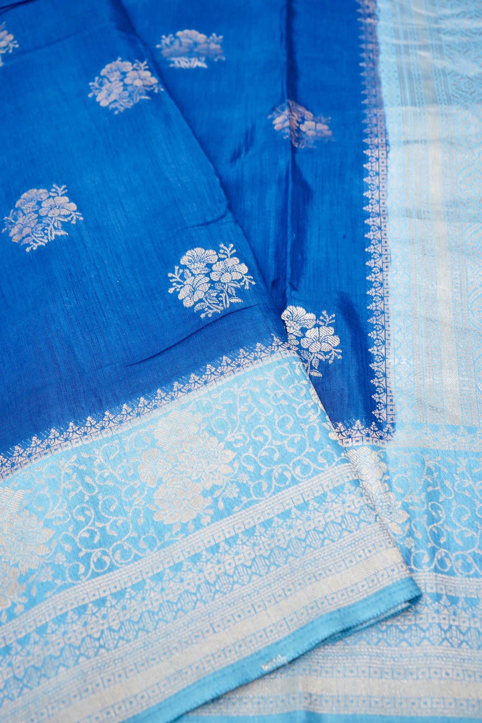 Azure Blue Banarasi Linen Saree