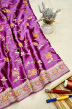 Purple Lightweight Banarasi Satin Saree with brush work