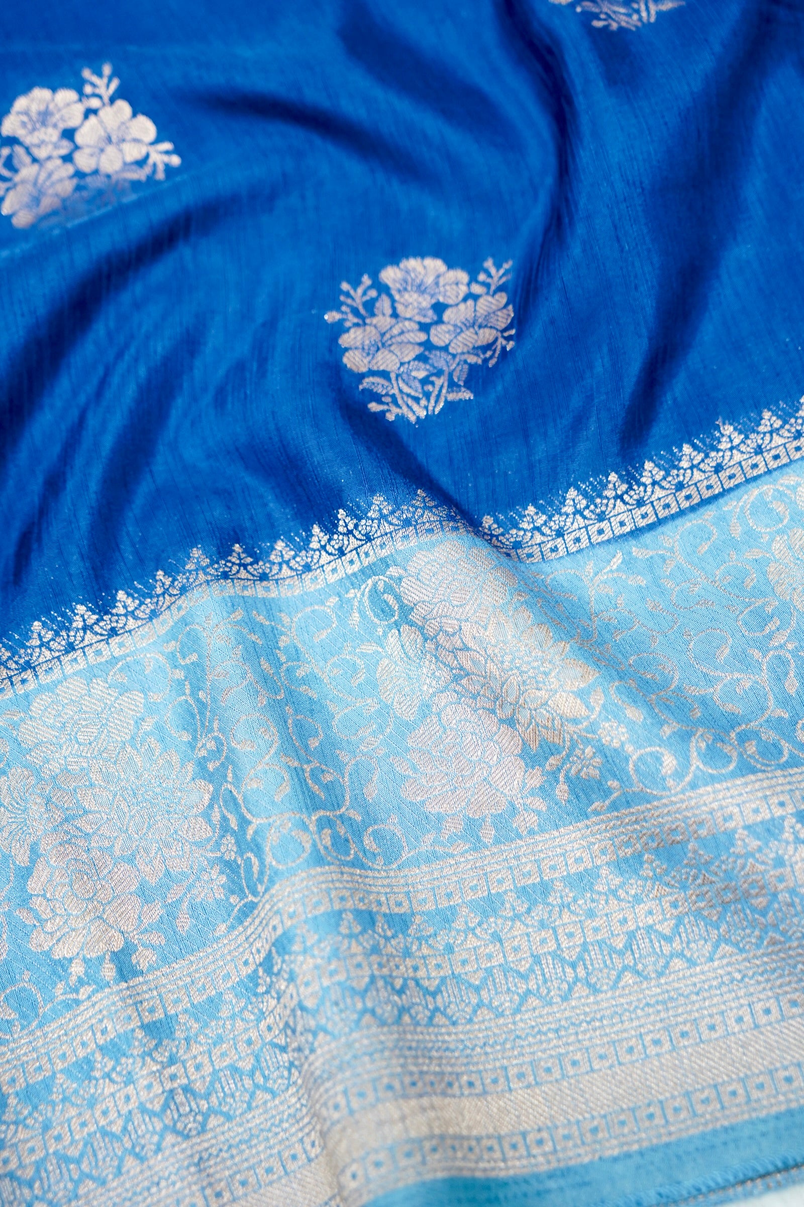 Azure Blue Banarasi Linen Saree