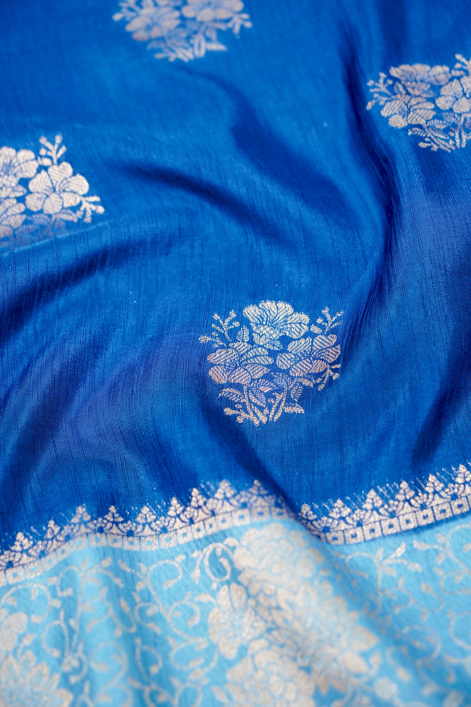 Azure Blue Banarasi Linen Saree