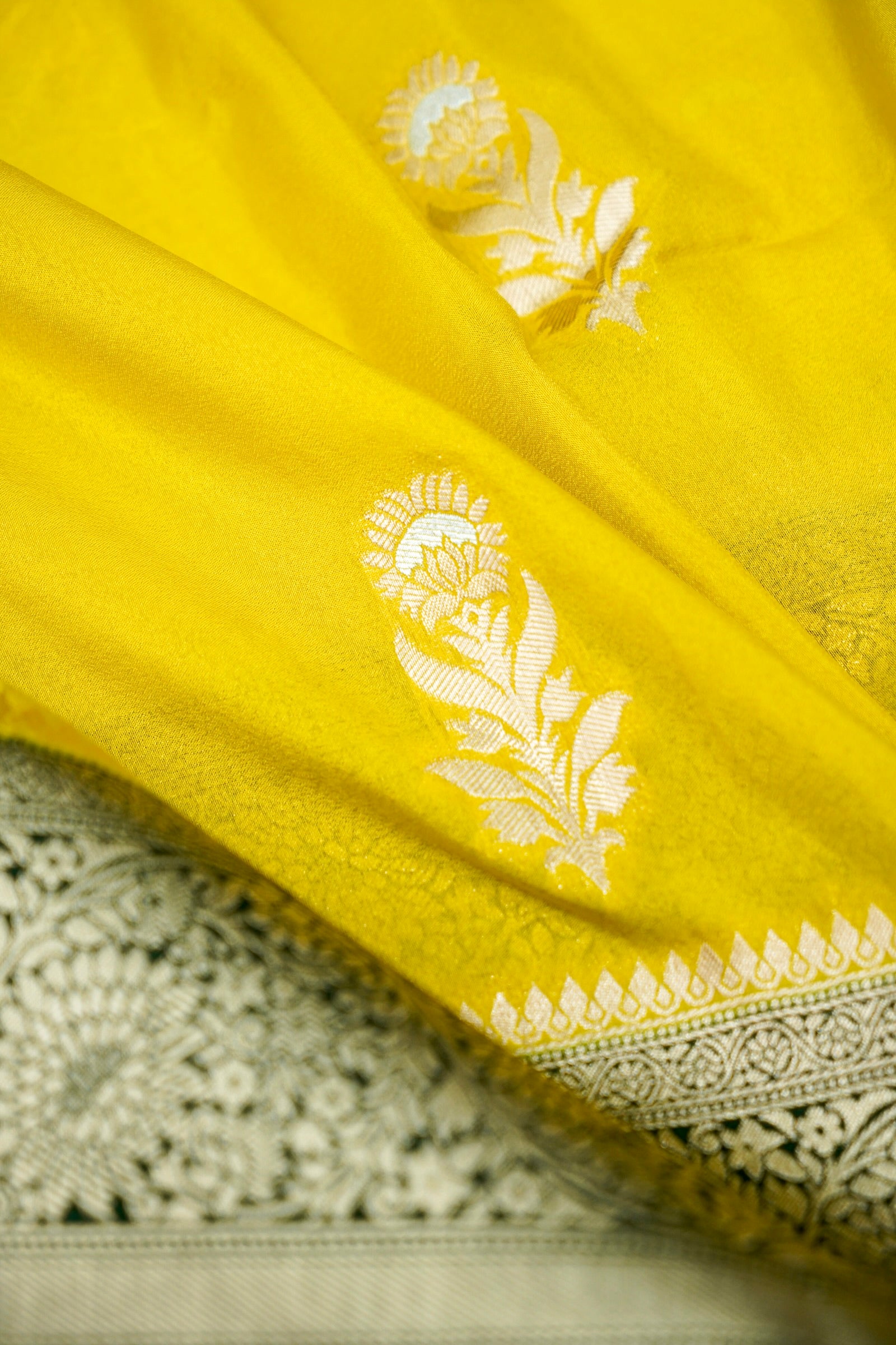 Sunshine Yellow Banarasee Georgette Saree