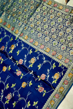 Royal Blue Banarasi Satin Saree with brush work