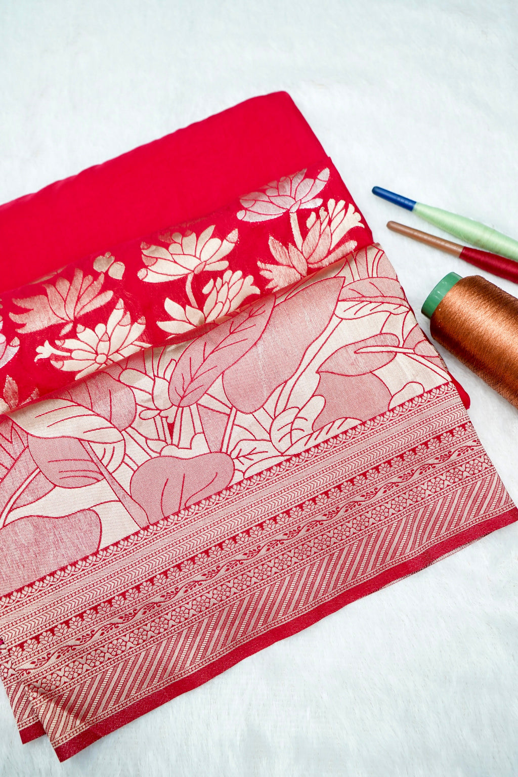 Rani Red Floral Banarasee Georgette Saree
