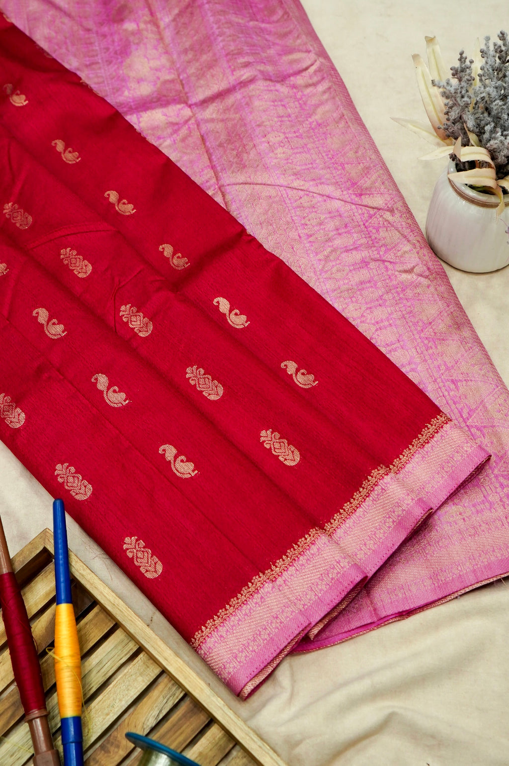 Deep Red Banarasi Khaddi Silk