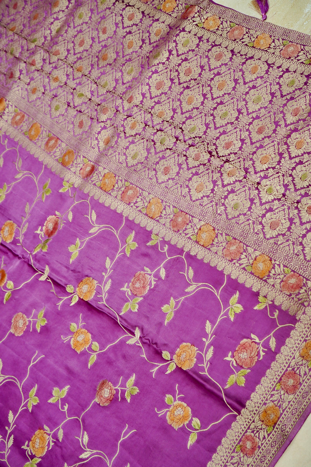 Purple Lightweight Banarasi Satin Saree with brush work