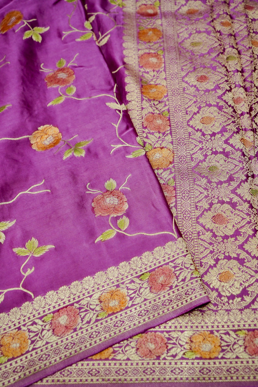 Purple Lightweight Banarasi Satin Saree with brush work