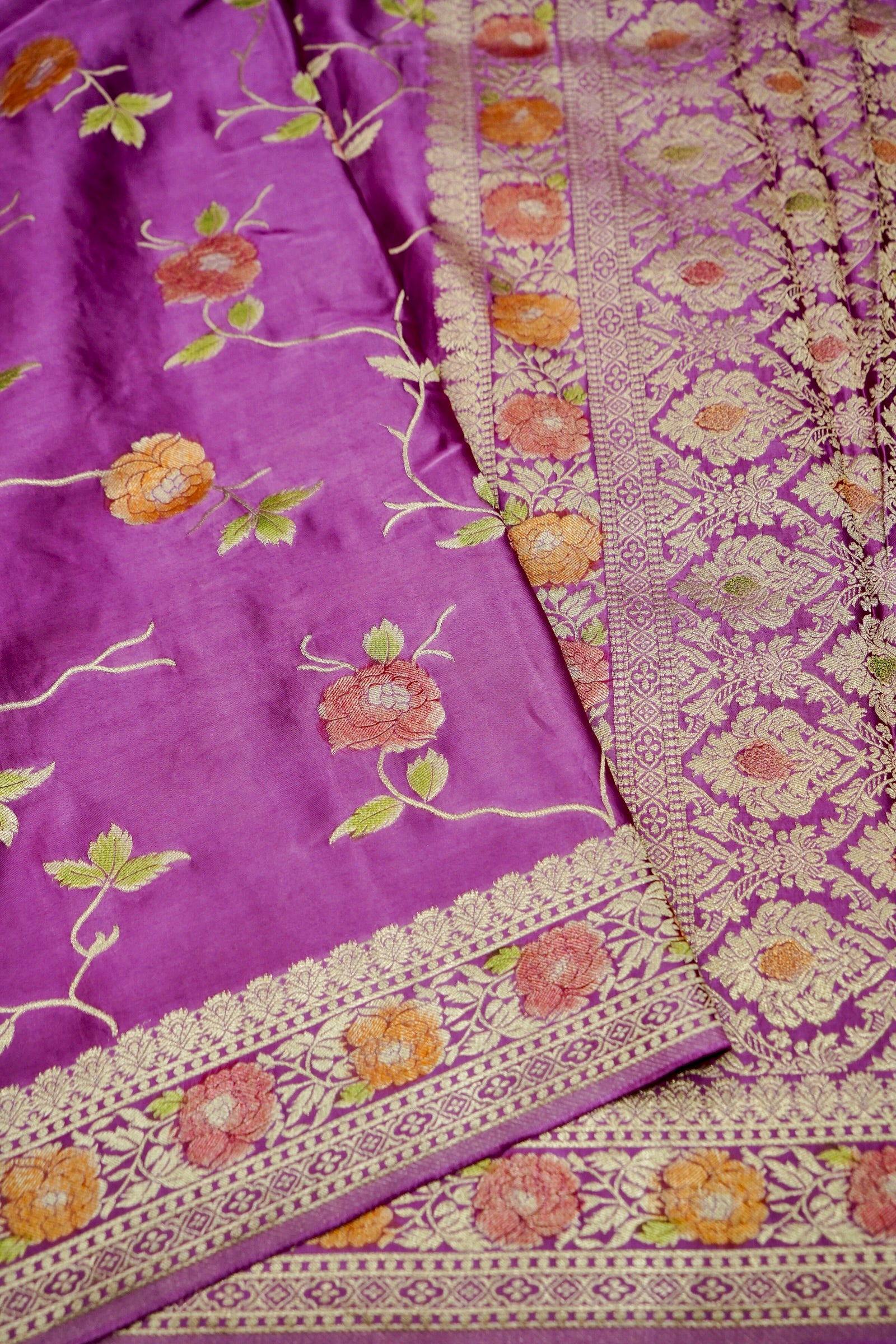 Purple Lightweight Banarasi Satin Saree with brush work