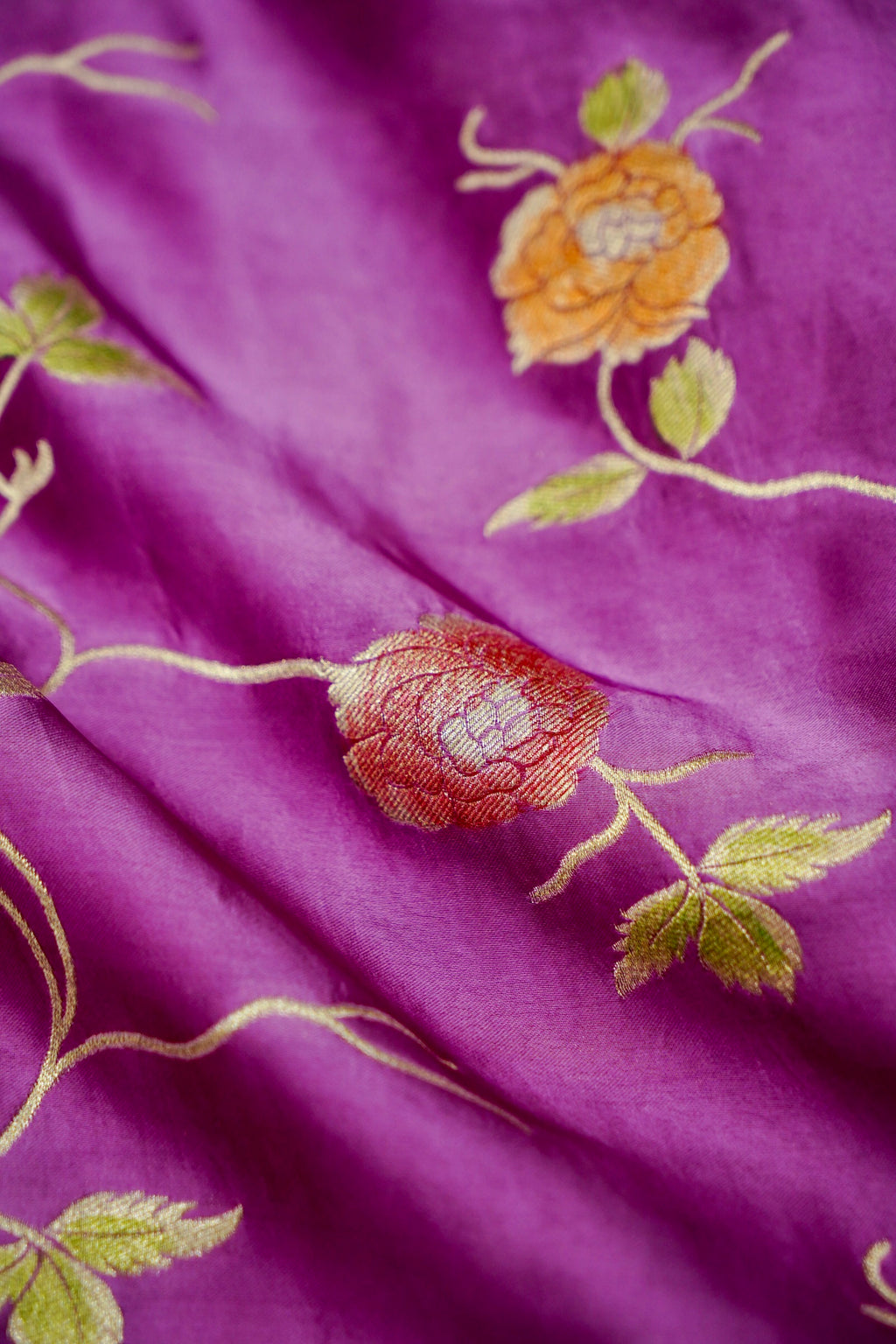Purple Lightweight Banarasi Satin Saree with brush work