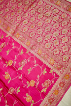 Fuchsia Pink Banarasi Satin Saree with brush work