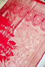 Rani Red Floral Banarasee Georgette Saree