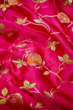 Fuchsia Pink Banarasi Satin Saree with brush work