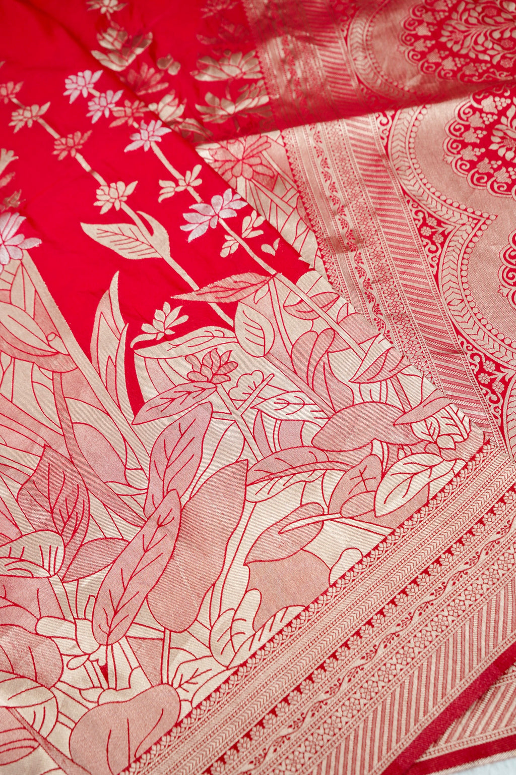 Rani Red Floral Banarasee Georgette Saree