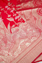 Rani Red Floral Banarasee Georgette Saree