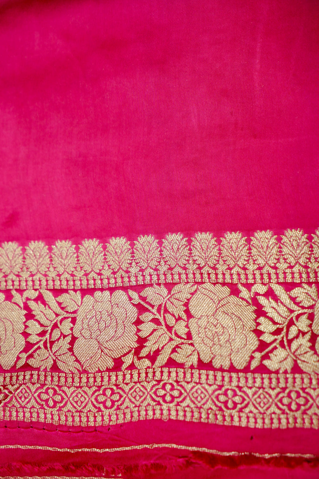 Fuchsia Pink Banarasi Satin Saree with brush work