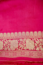 Fuchsia Pink Banarasi Satin Saree with brush work